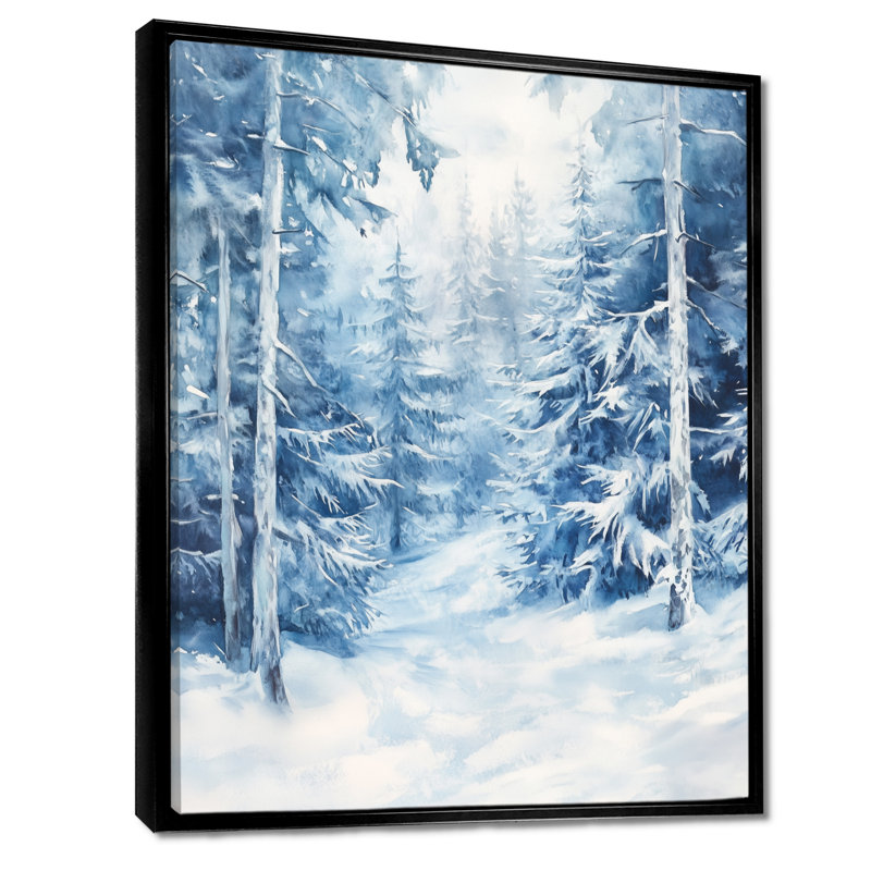Art mural forêt d'hiver, toile de pin enneigé, pins d'hiver sous la neige, H 32 po x l 24 po, Black Floater Framed