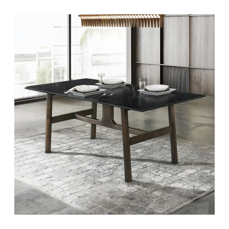 ACME Destin Dining Table, Sintered Stone & Walnut Finish