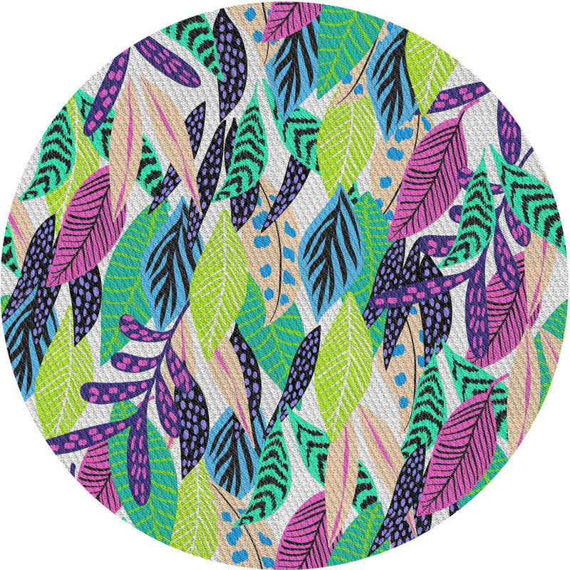 Tissé à la machine à partir de laine et de polyester vert/rose Tapis décoratif, Rond 3 pi
