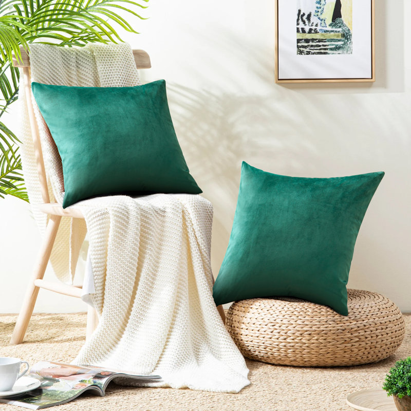 Crushed Velvet Scatter Cushion Cover Set, Green Emerald