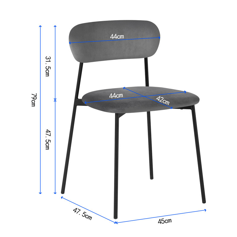 47.5cm H Velvet Upholstered Metal Cross Back Side Chair, Dark Grey