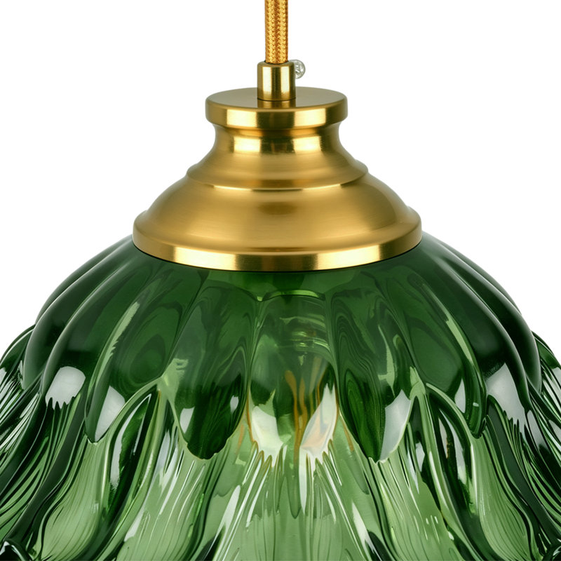 Luminaire suspendu 1 lumière avec abat-jour en verre pétale, Vert