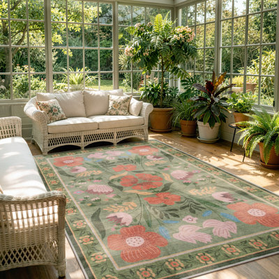 Tapis lavable floral rétro avec envers antidérapant Kaldi