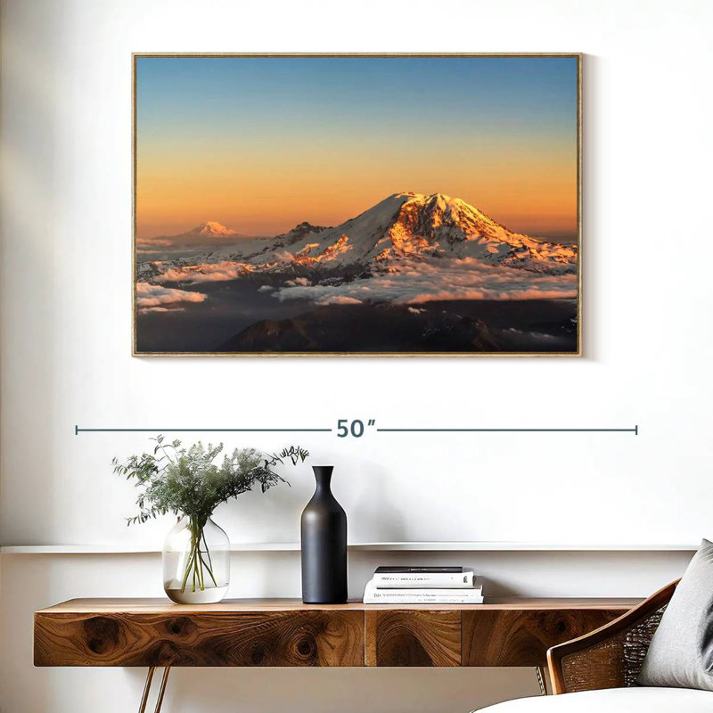 Winter Cascade Range, 40" X 27", Floating Frame Natural Wood
