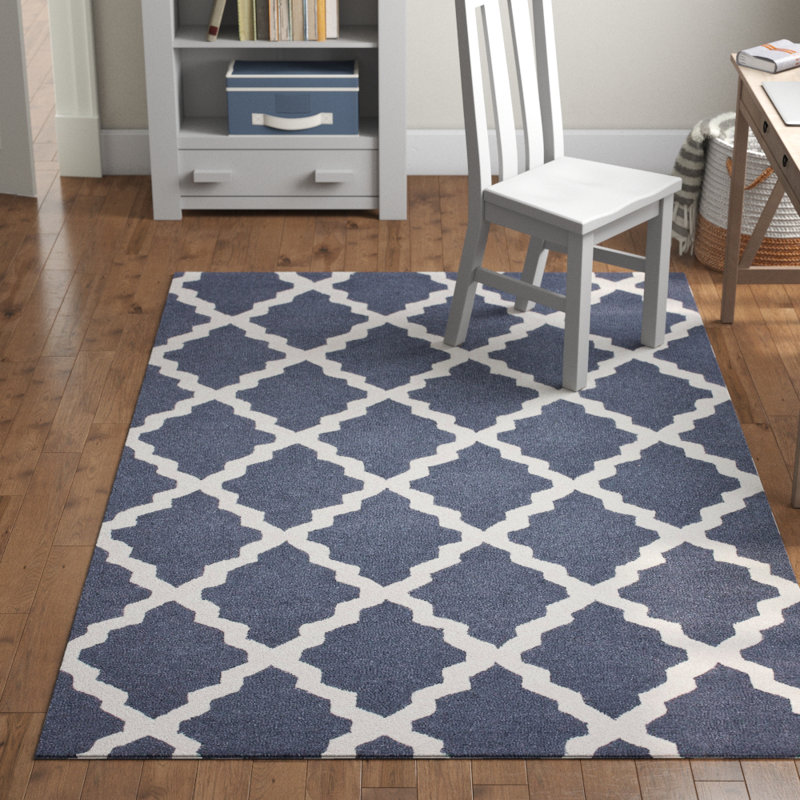 Tapis bleu en laine touffeté à la main Thuan, Rectangle 8 pi 6 po x 11 pi 6 po