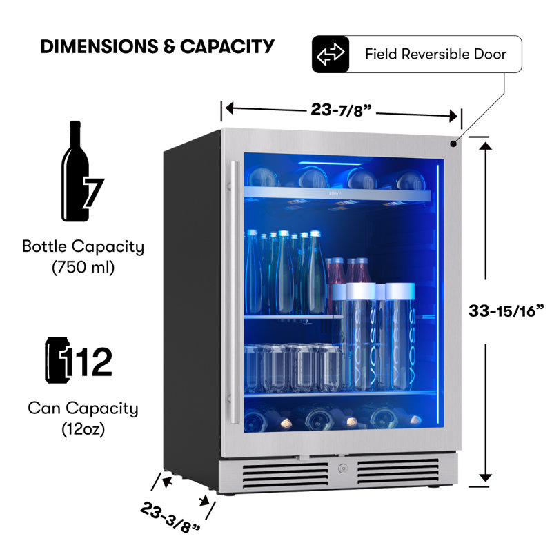 Zephyr Presrv 24" 7-Bottle and 108-Can Single Zone Beverage Cooler