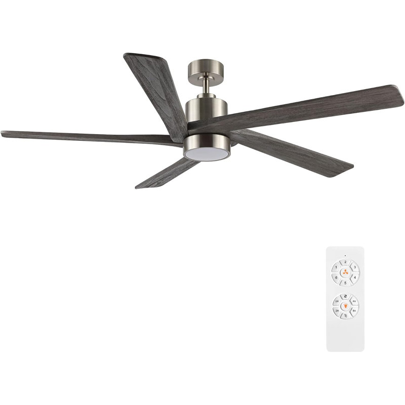 Ventilateur de plafond 64 po avec lumières DEL Ottenburg, Nickel brossé avec pales en bois gris