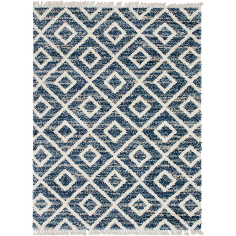 Tapis bleu à motif géométrique Mitzy, Rectangle 4 pi 1 po x 6 pi 1 po