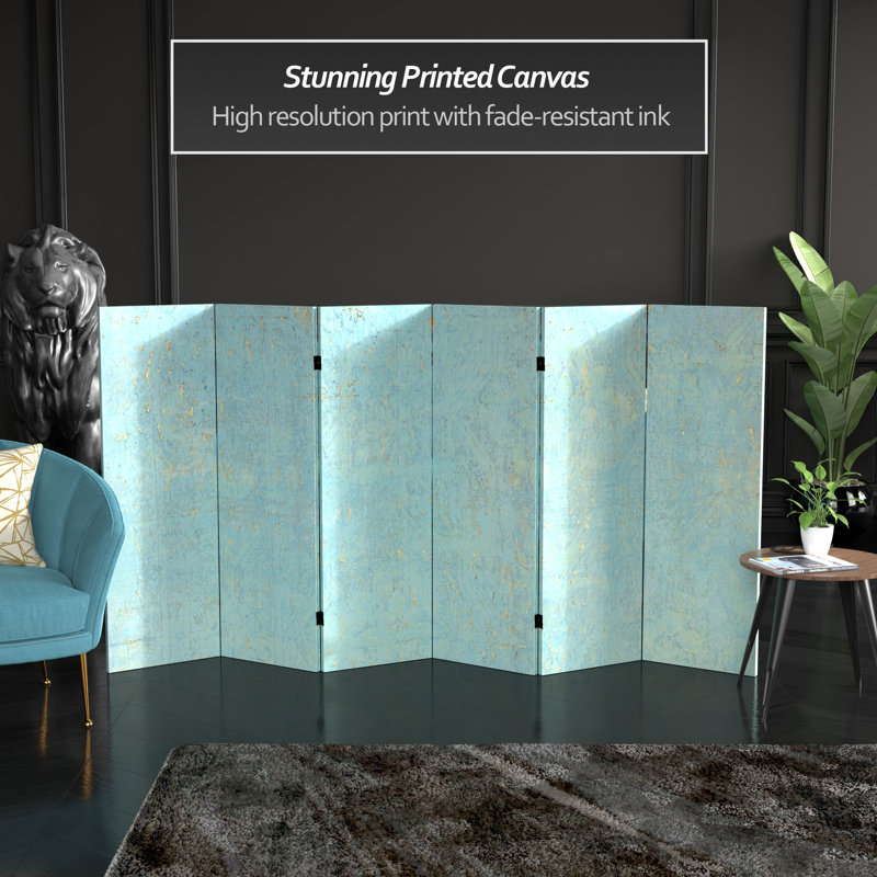 Wiens Turquoise Art Canvas Folding Screen, 4 ft