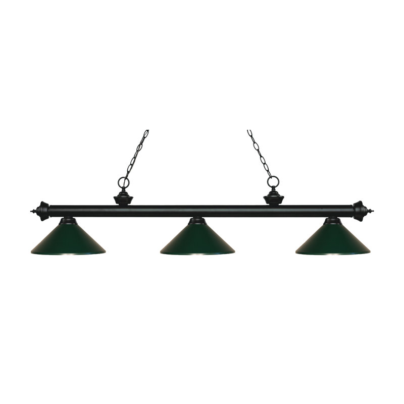 Chevelle 3 - Light Pool Table Lights Pendant, Dark Green, 13.5" H x 57.25" W x 14.25" D, Matte Black