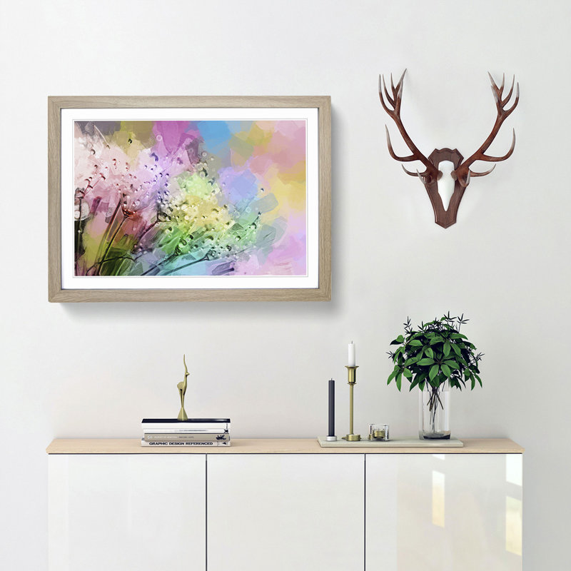 Rainbow upon a Dandelion in Abstract - Picture Frame Painting Print, Oak Framed, 48cm H x 65cm W x 2cm D