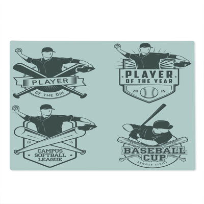 Ambesonne Sports Cutting Board Large Size Baseball and Softball Charcoal Grey White