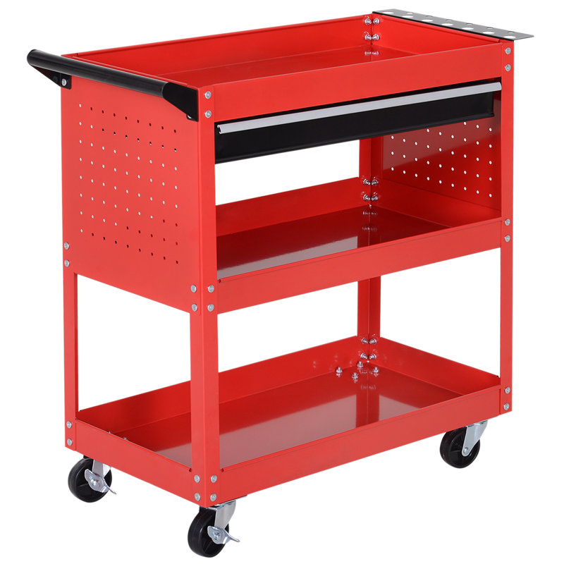 Rolling Tool Cart with Wheels Storage Trays for Garage Warehouse Red