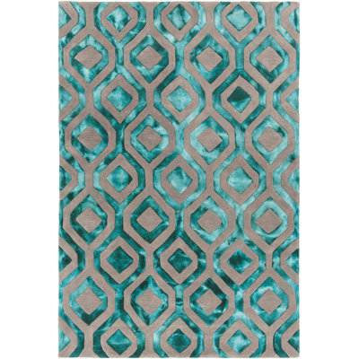 Angelo Authentic Hand-Tufted Handmade Teal & Grey Modern Geometric Design Wool Area Rug