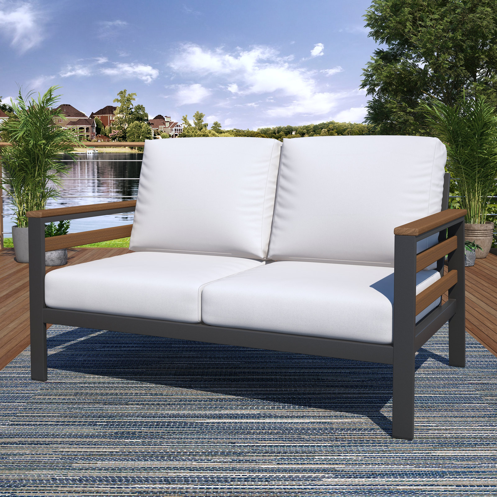 Townsend 55" Sunbrella® Patio Loveseat, Sunbrella Canvas Natural, Brown/Dark Gray