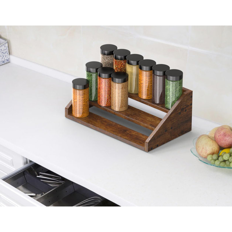3 Tier Wood Spice Rack Organizer, Super Sturdy Retro Display Riser for Kitchen Cabinet