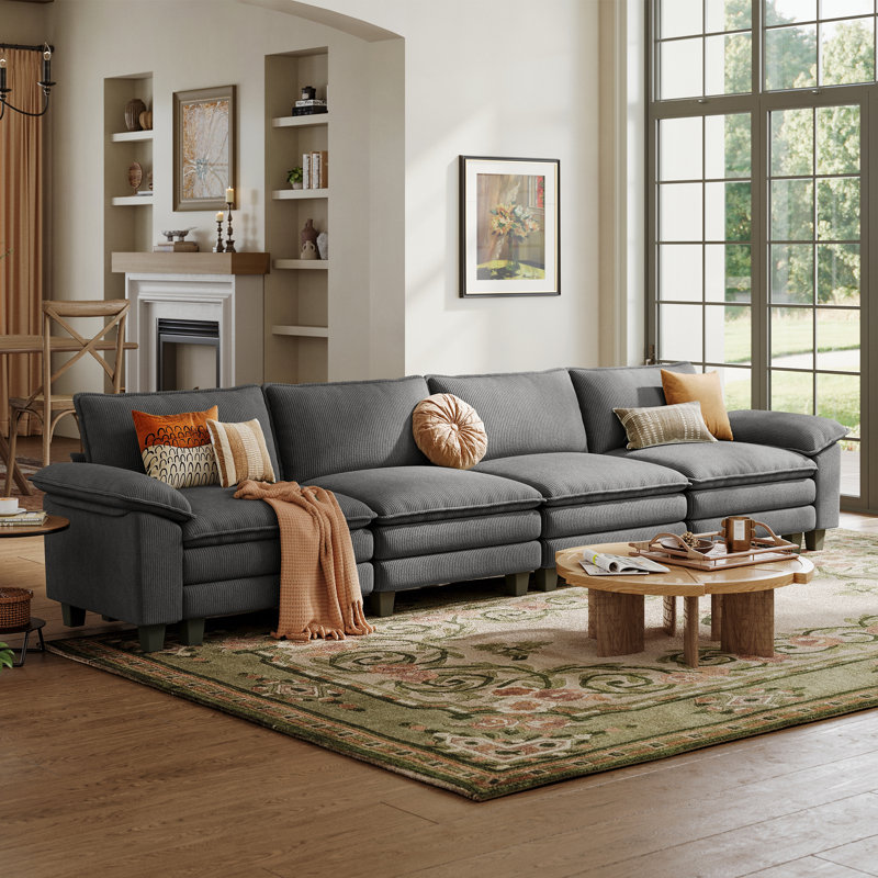 Canapé modulaire rembourré 157,5 po Colbey, Gris, 34.64'' H x 157.48'' W x 34.64'' D