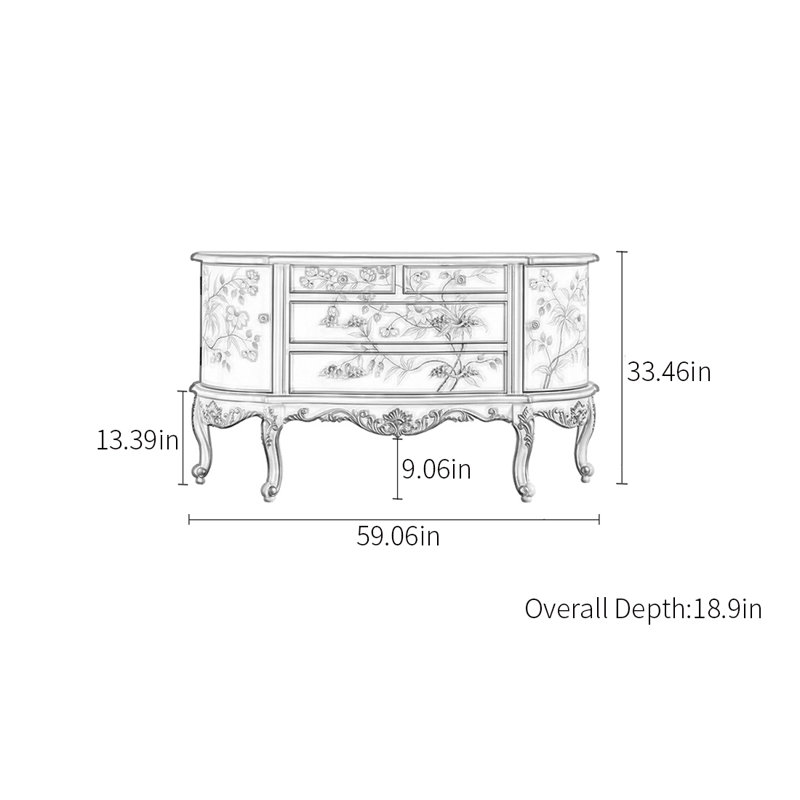 Buffet demi-rond de style européen. Buffet 59,06 po