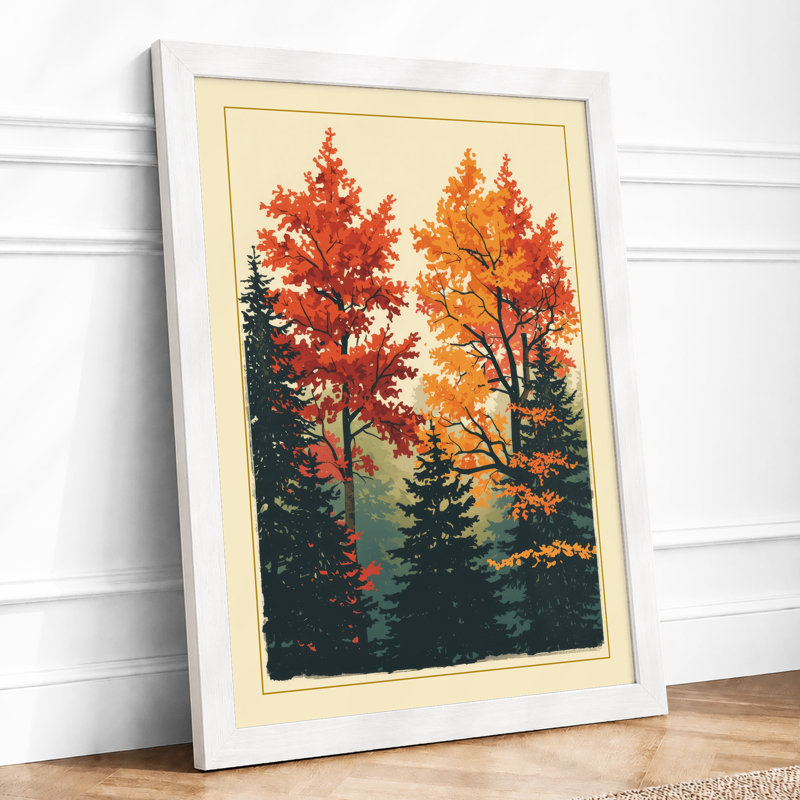 Autumn Woodland Layers Rustic - Framed Print, A3 - 42.0 x 29.7 cm, White