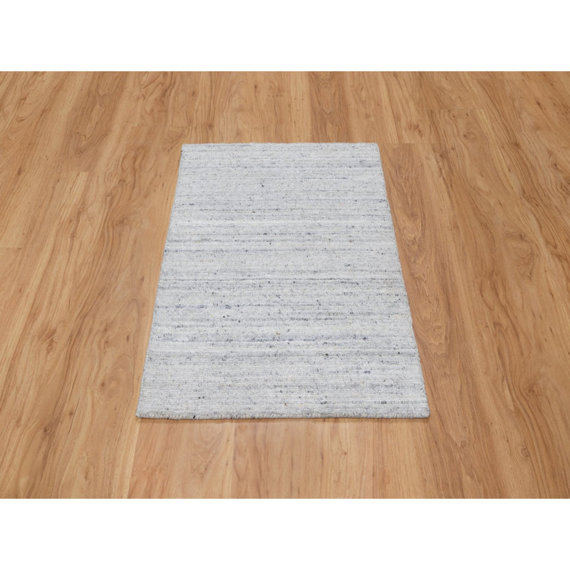 2 pi x 3 pi blanc givré, motif Striae moderne uni, tissé à la main, velours doux, laine naturelle, tapis, tapis oriental