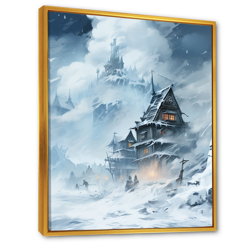 China Misty Mountains 1 - Art mural de Chine, Cadre flottant doré, H 32 po x l 16 po x P 1 po
