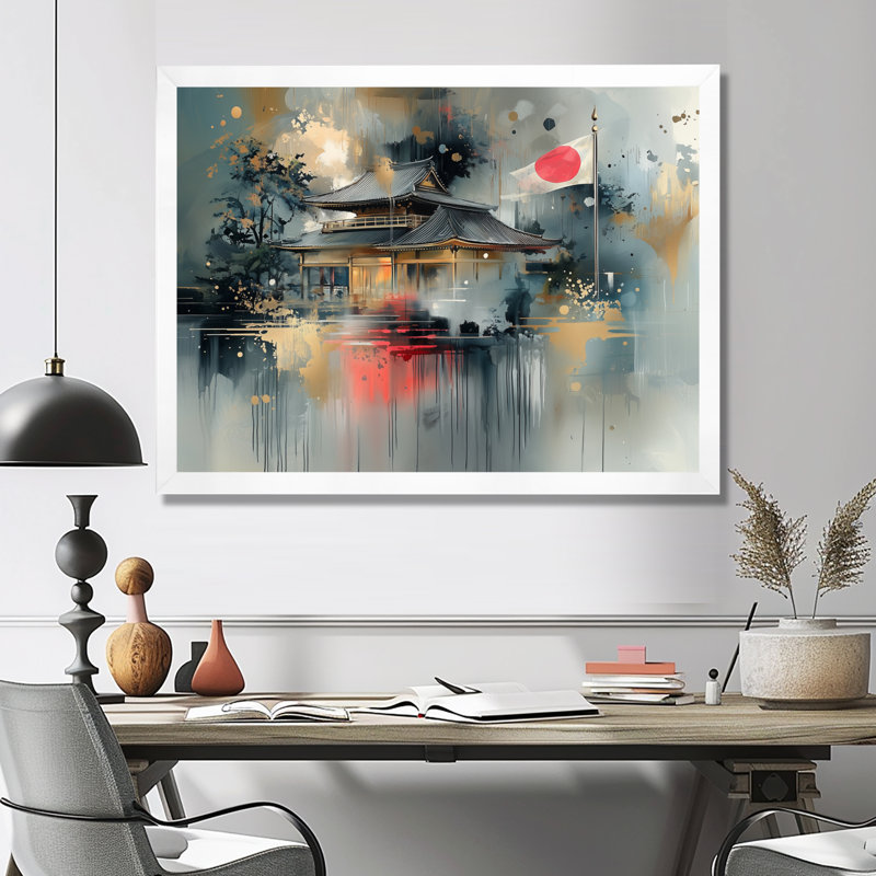Art moderne moderne, temples de Kyoto I - Japon, H 34 po x l 44 po, Cadre flottant, Blanc