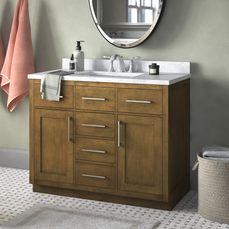 OVE Decors Athea 42 in. W Bath Vanity with Premium Countertop and Power Bar, Brown