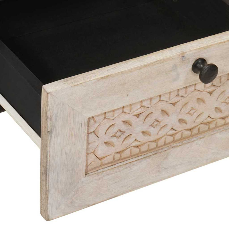 40cm W Solid Wood Bedside Table, Beige
