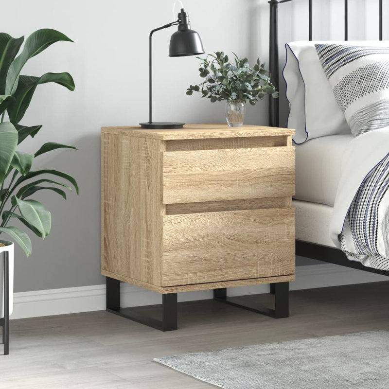 Mirka 40cm W Manufactured Wood Bedside Table, Light Oak