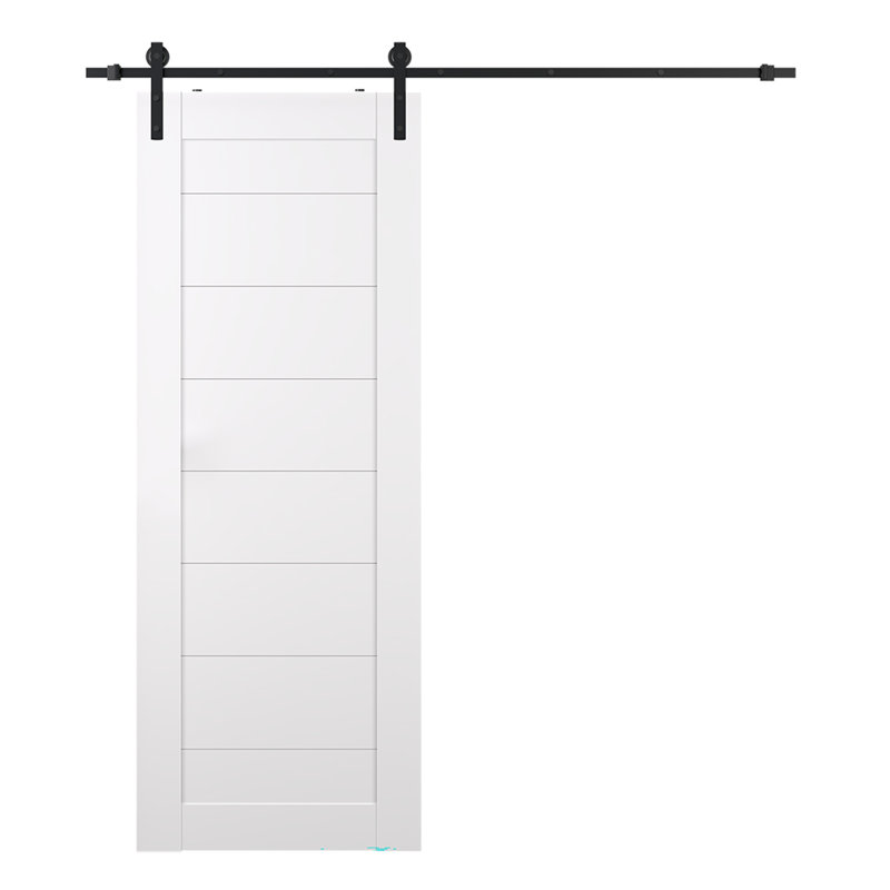 Porte de grange en bois manufacturé massif Ermi avec trousse de quincaillerie d'installation, Chêne gris