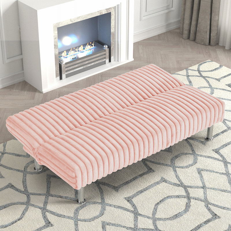 Canapé futon à finition rose de style contemporain facile à convertir en lit avec pieds supplémentaires, Rose