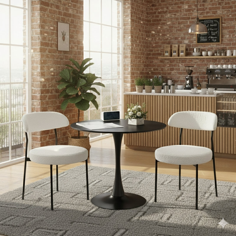 Round Dining Table Sets With 2 Chairs, White/Black, Black