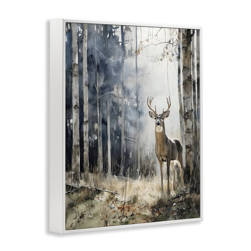Cerf dans le bois, estampe numérique, design par Franklyn Gregory, 20 x 16, Encadrement giclée blanc côtier