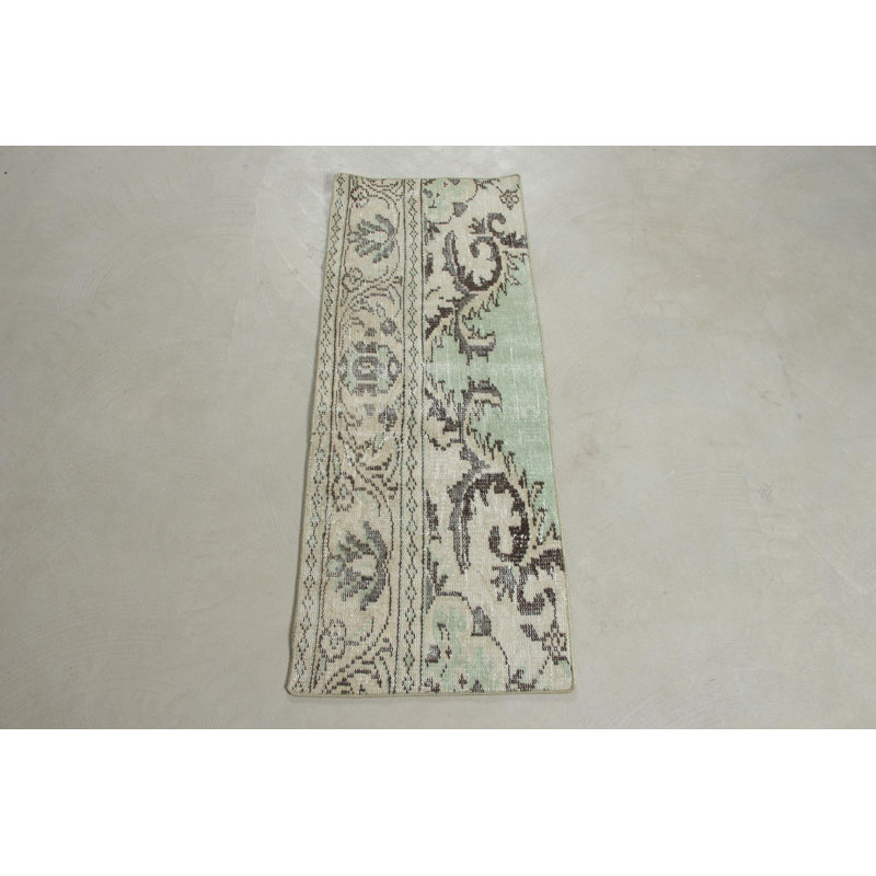 Vintage Turkish Rug in Green for Entryway Featuring Antique Oushak and Beni Ourain Styles