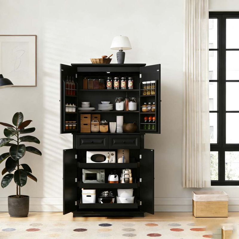 Grand garde-manger 71 po avec 3 armoires coulissantes 71 po, Noir