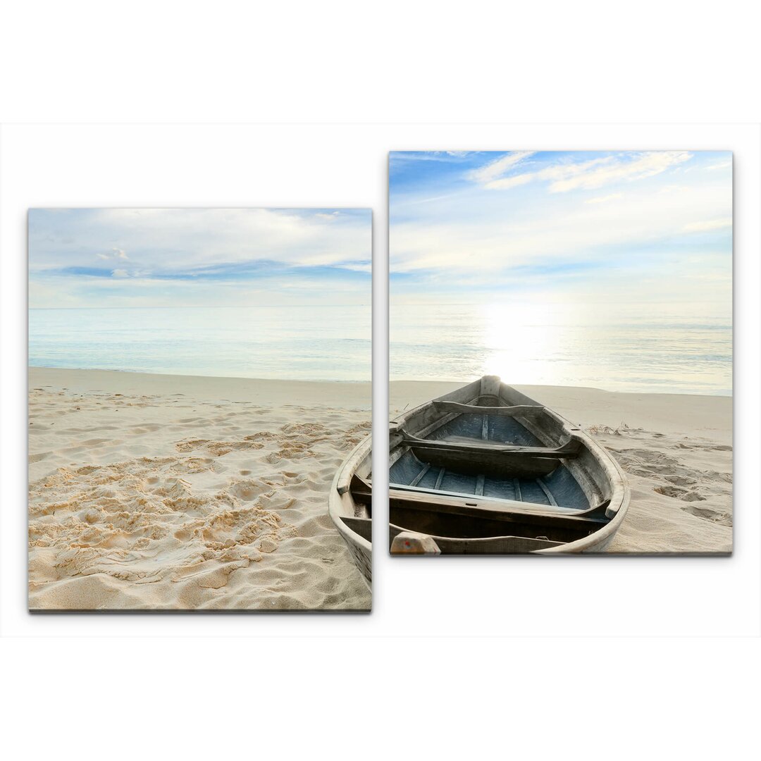 2-tlg. Leinwandbilder-Set Schiff am Strand