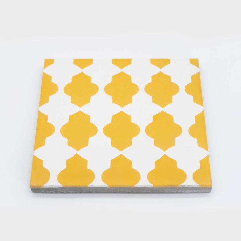 Tafraout 8" x 8" Cement Patterned Wall & Floor Tile, Yellow/White