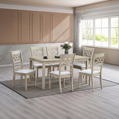 Contemporary Formal 7pc Dining Of Rectangular Table And 6 Side Chairs, Antique Gray, Padded Cushion With Design