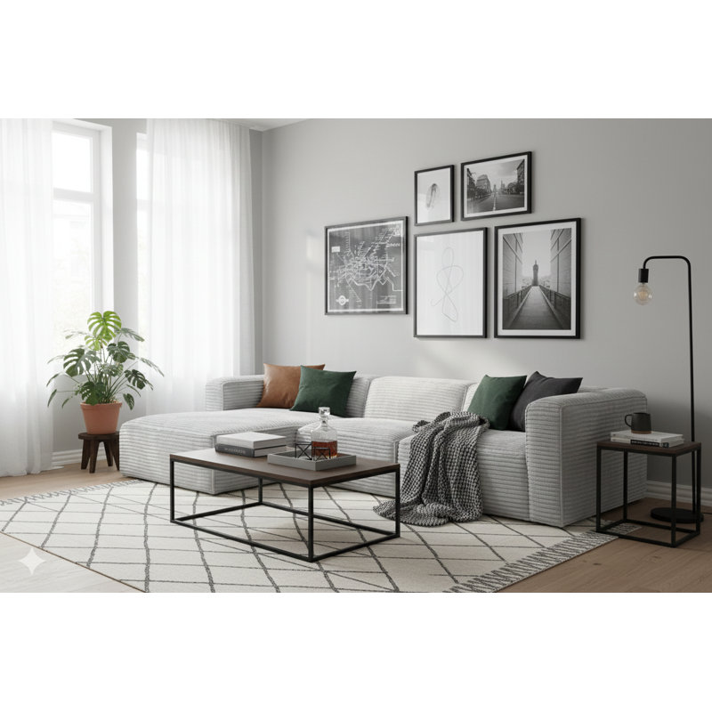 Suzue Corner Sofa, Grey, Left Hand Facing
