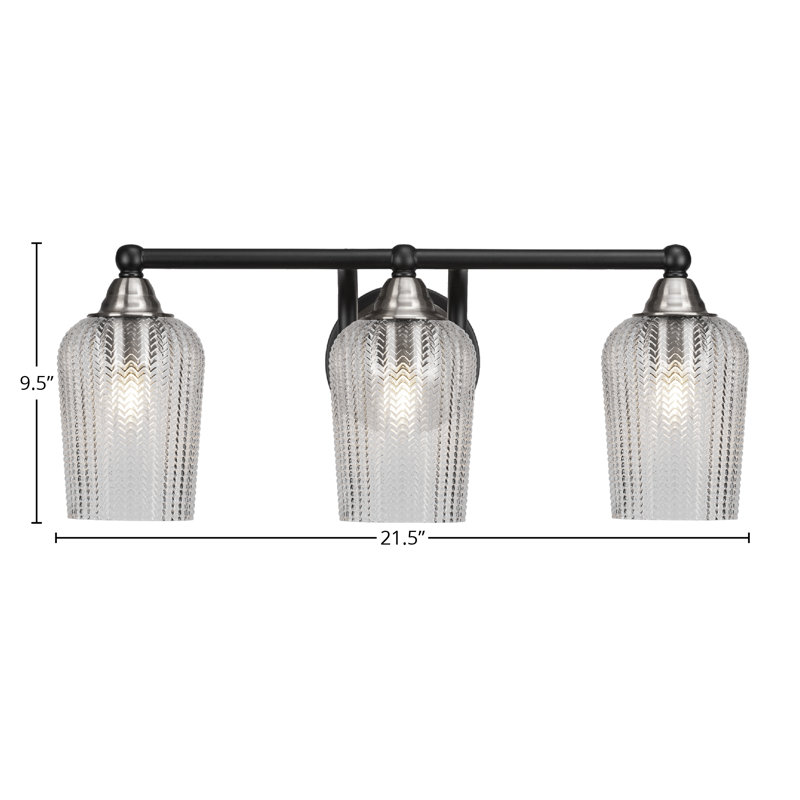 Barre d'éclairage de salle de bain 3 lumières Michell, Transparent, Noir mat / nickel brossé