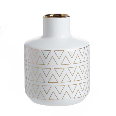 D5.9X7.9" Round White/Gold Vase