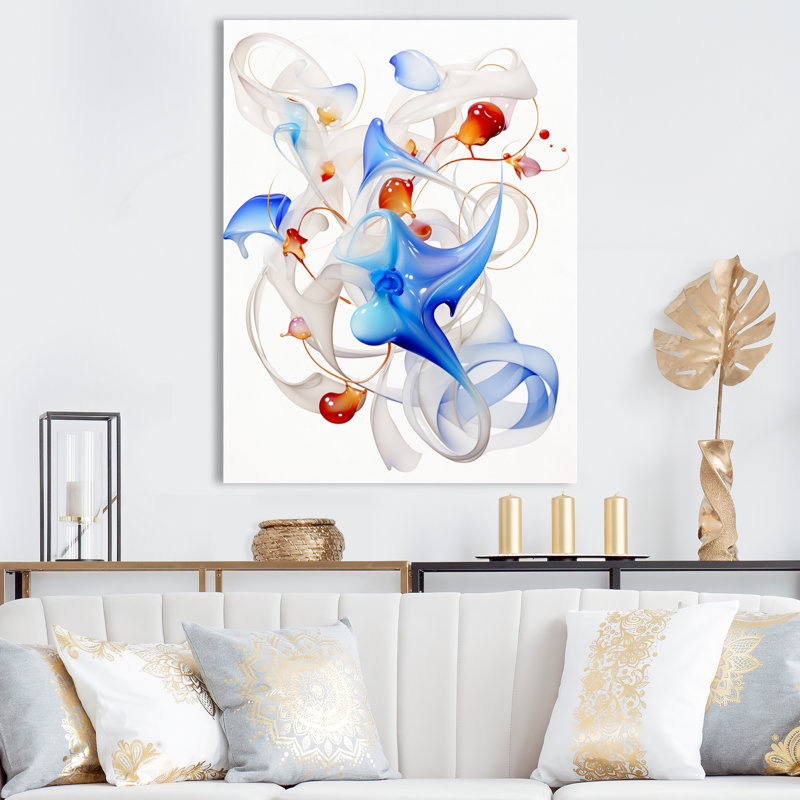 «Abstract Blue Organic Shapes On White», reproduction d'art sur toile géométrique moderne, H 32 po x l 16 po x P 1 po