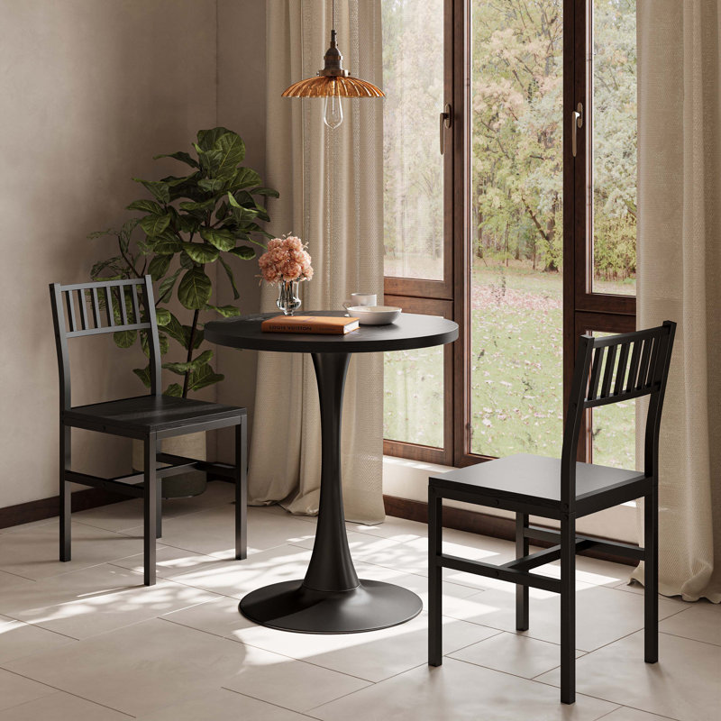 3-Piece Round Dining Table Set, Industrial Style Small Kitchen Table And Chairs For 2, Black
