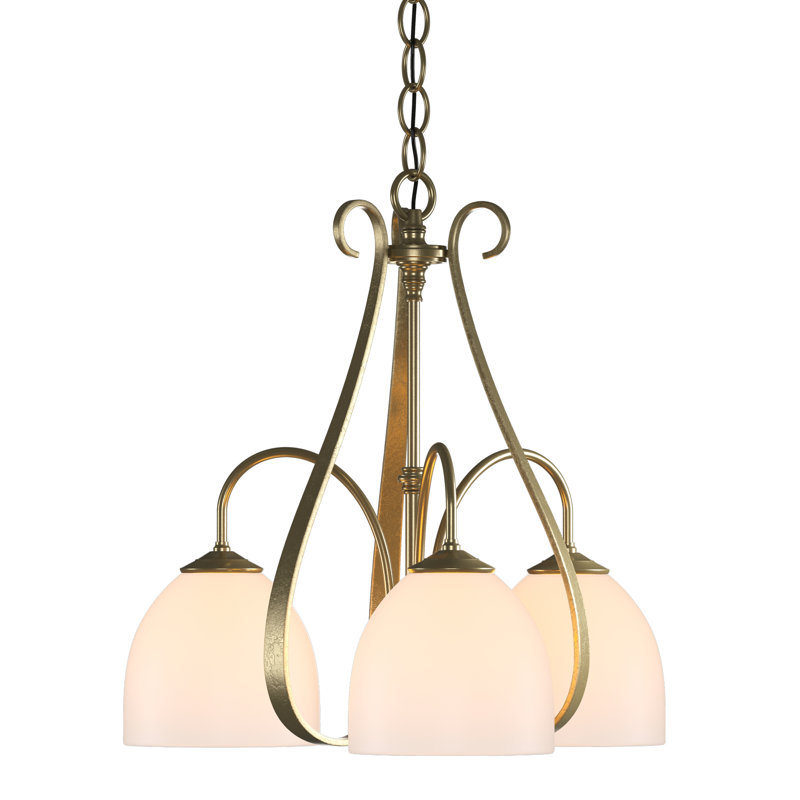 Sweeping Taper 3 - Light Shaded Classic/Traditional Chandelier, Modern Brass, Opal Glass