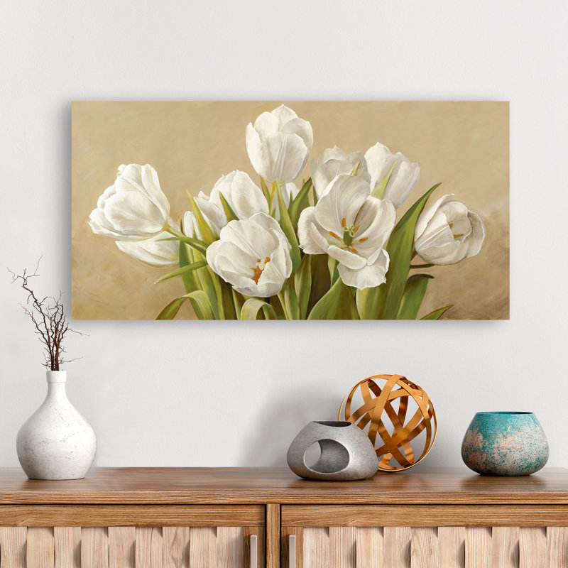 White Tulips 1 Piece Wall Art on Canvas, 35cm H x 70cm W x 4cm D