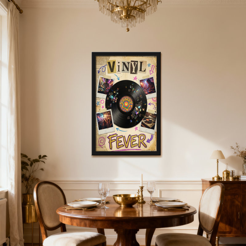 Collage de disques en vinyle Fashion, H 24 po x l 36 po, Toile tendue, Ne s’applique pas