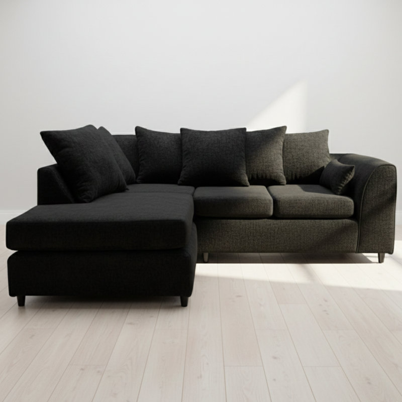 4 Seater Sofa & Chaise, Black, Left
