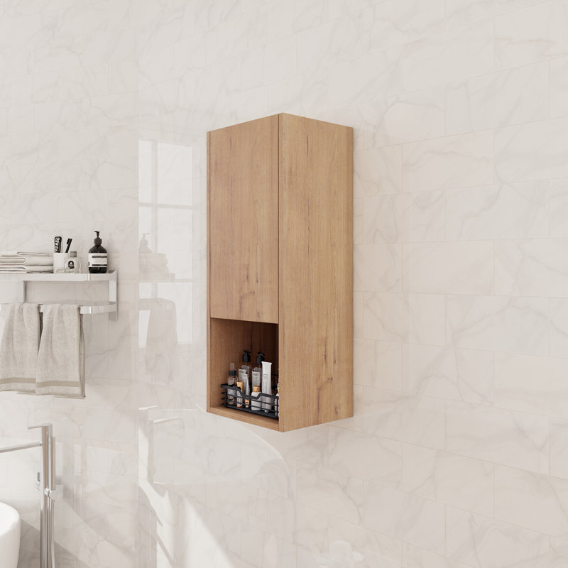 Armoire murale de salle de bain 12 "avec porte et tablette à fermeture en douceur, Imitation chêne