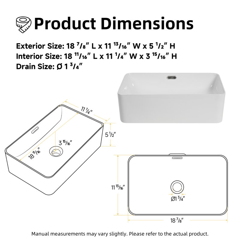 Los Flexi Modern Rectangular Vessel Sink with Overflow – White Ceramic Above Counter Basin for Smaller Bathrooms