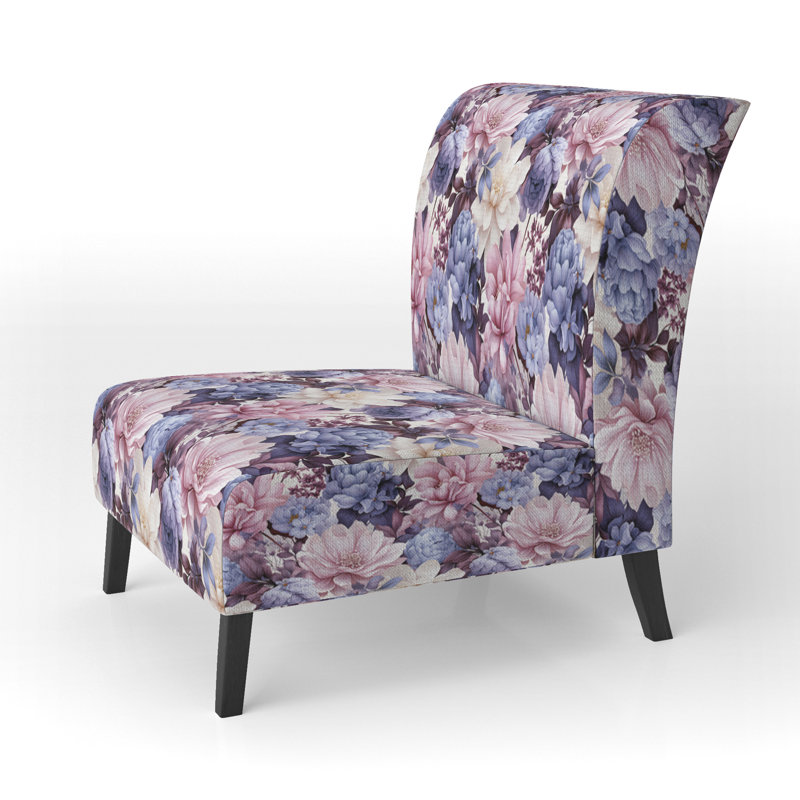 Bleu et mauve floraison des fleurs de chrysanthème - Fauteuil de chambre rembourré de ferme, fauteuil d'appoint floral rustique